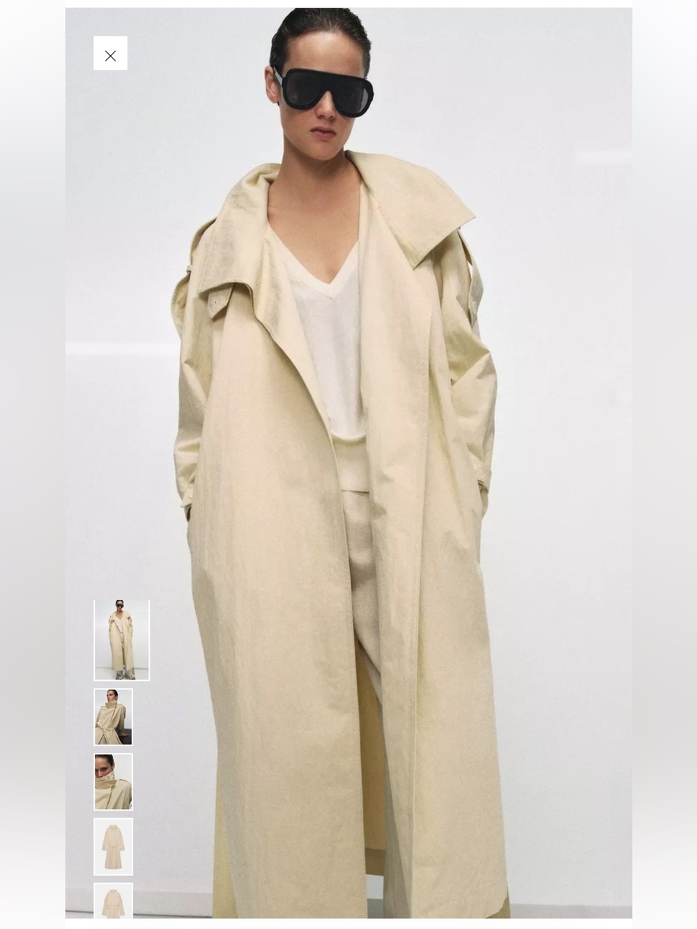 Zara Light Cream Long Trench Coat with Tie Belt - Picture 3 of 7